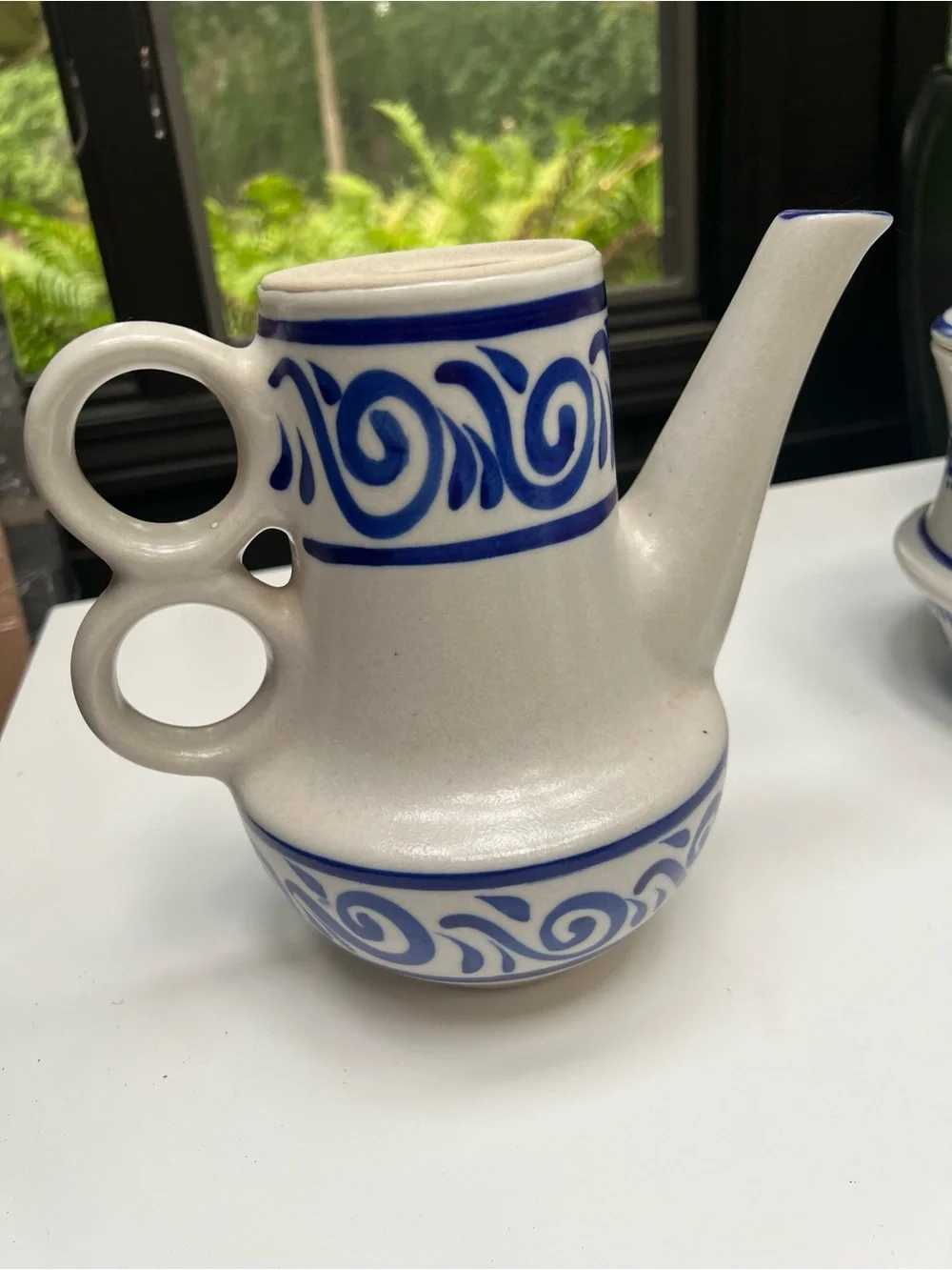 Vintage Mexican Stoneware Coffee Set Hand-Painted Cobalt Blue, Estado de Mexico
